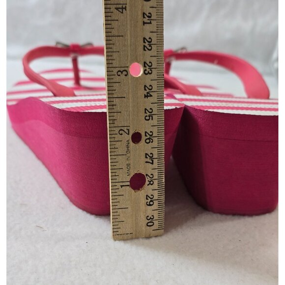 Coach Loralyn Wedge‎ Flip Flop Sandals Striped Pop Pink White Size 7 B - Picture 9 of 10
